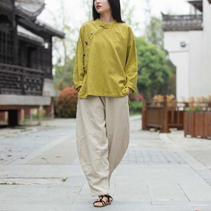 Buddha Stones Ramie Linen Blouse Women Shirt Top Chinese Hanfu Style Clothing