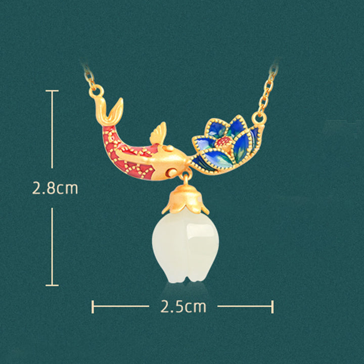 Buddha Stones 925 Sterling Silver White Jade Koi Fish Lotus Protection Necklace Pendant - image 10