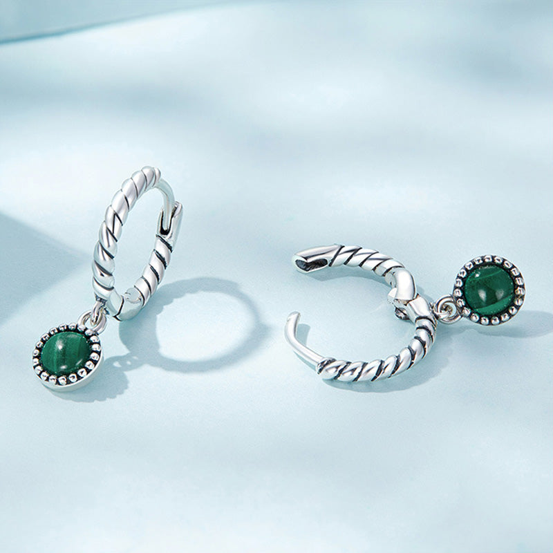 925 Sterling Silver Round Malachite Anti-Anxiety Drop Earrings - image 8