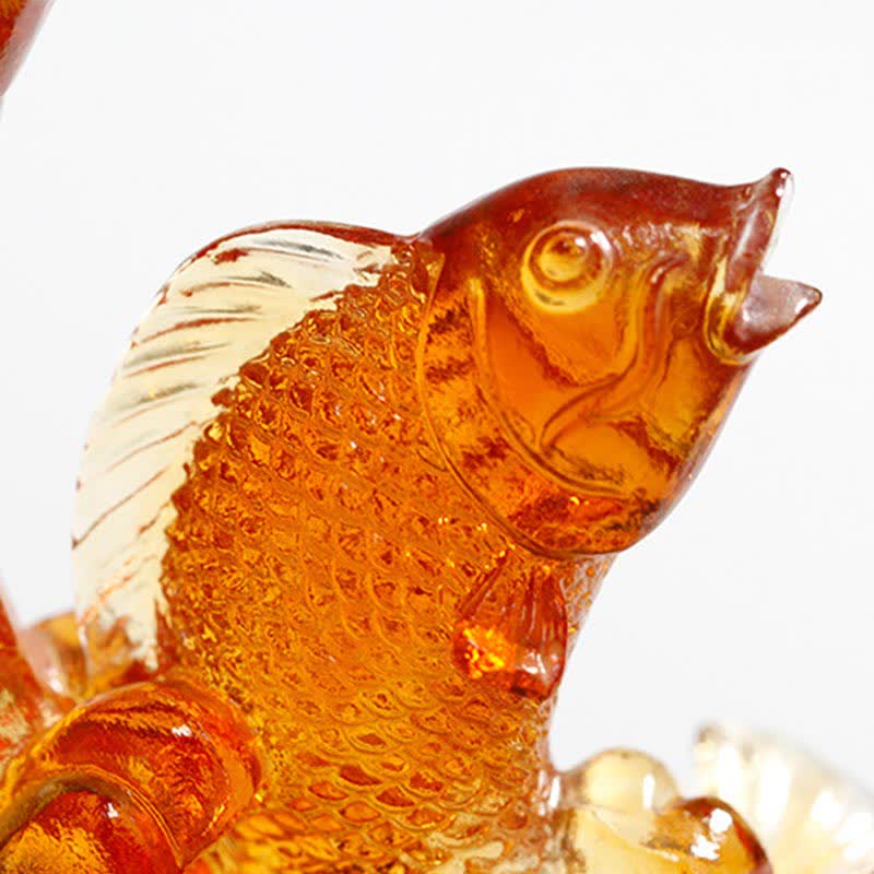 Feng Shui Dragon Koi Fish Handmade Liuli Crystal Art Piece Home Office Decoration - image 7