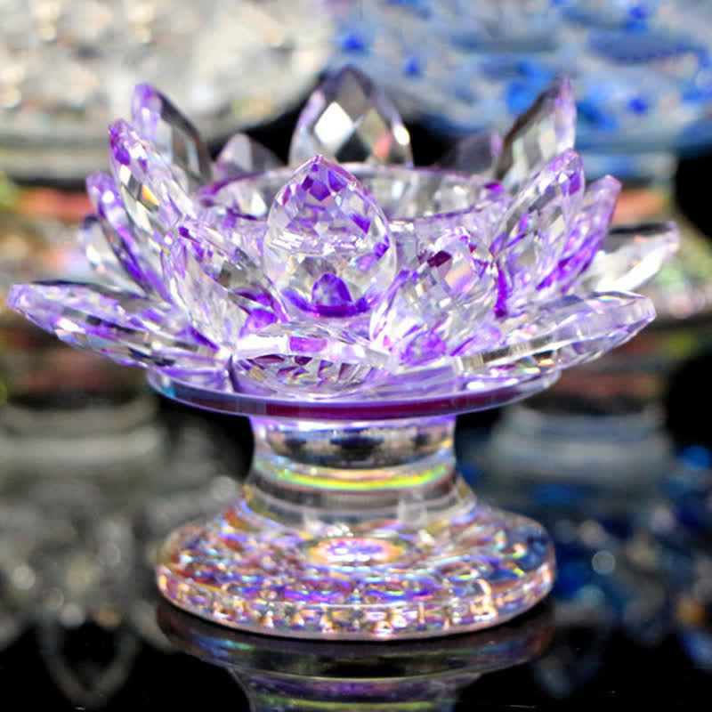 Lotus Flower Crystal Candle Holder Home Office Offering Decoration - Purple - image 7