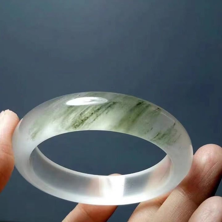 Natural Translucent Golden Silk Jade Wealth Luck Bracelet Bangle - Translucent White Green - 62mm - image 11
