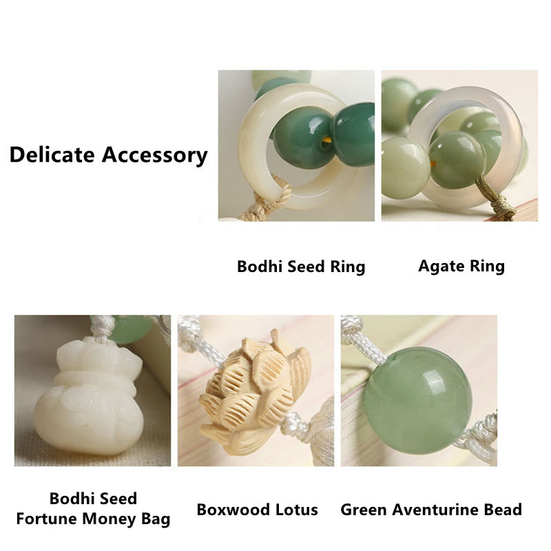 Natural Gradient Bodhi Seed Fortune Money Bag Lotus Wisdom Tassel Wrist Mala