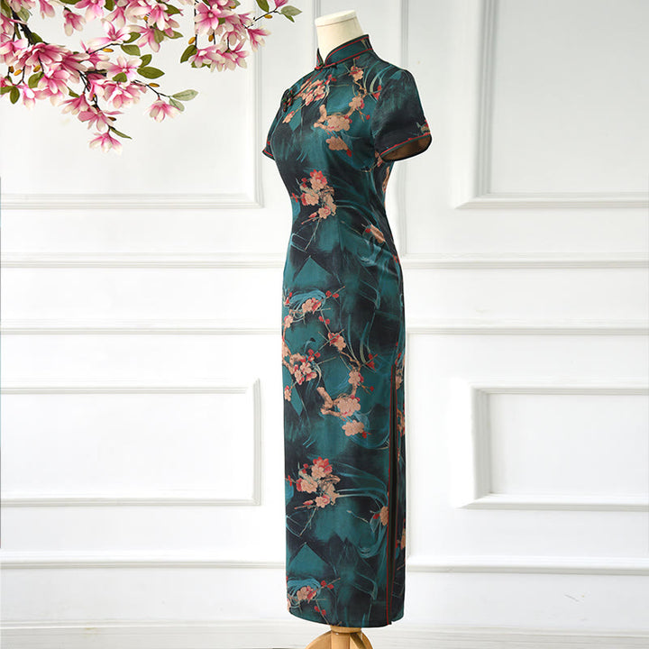 Buddha Stones Vintage Pink Flowers Print Cheongsam Dress Women's Qipao Dress - image 3