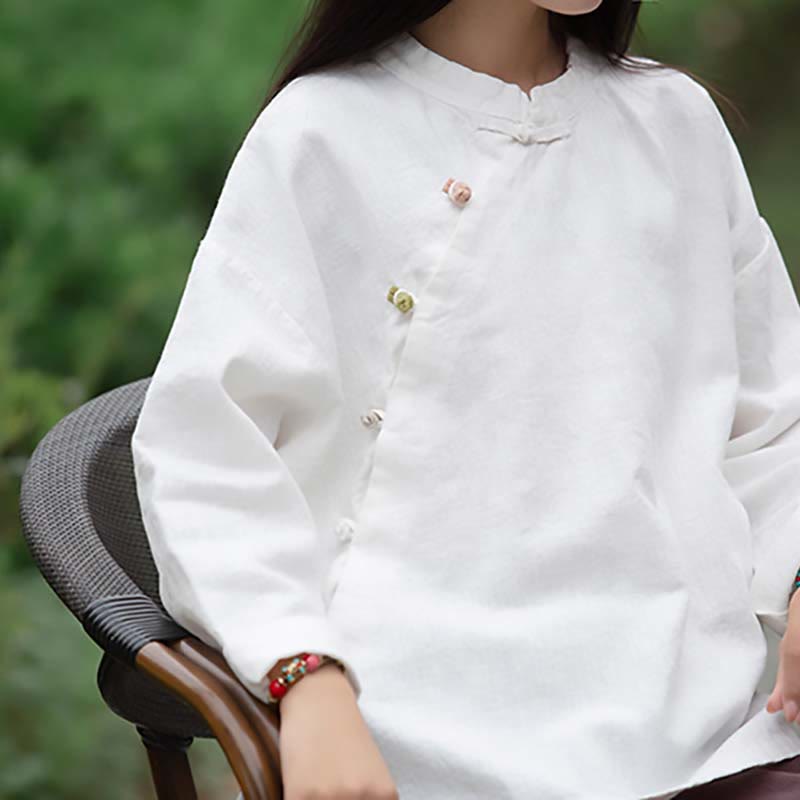 Buddha Stones Ramie Linen Blouse Women Shirt Top Chinese Hanfu Style Clothing