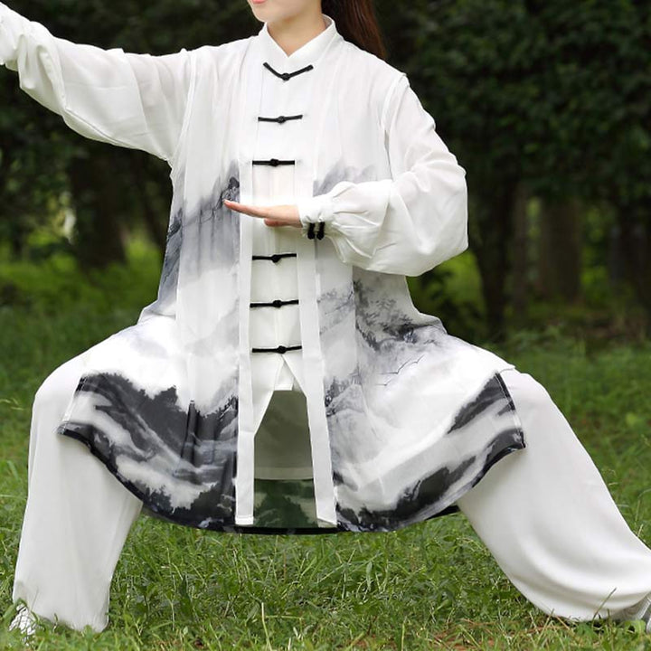 3Pcs Ink Painting Meditation Prayer Spiritual Zen Tai Chi Qigong Practice Unisex Clothing Set