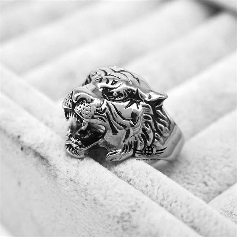 Men's Animal Tiger Head Titanium Steel Balance Calm Punk Rock Biker Ring