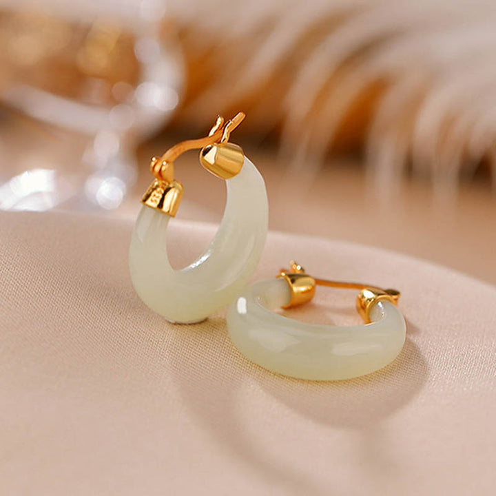 Buddha Stones Round Jade Cyan Jade Prosperity Luck Drop Earrings - image 5