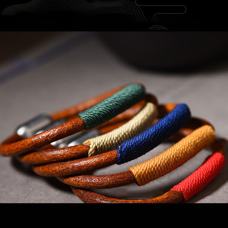 Buddha Stones Tibetan Leather Handmade Five Elements Luck Braid String Buckle Bracelet - image 16