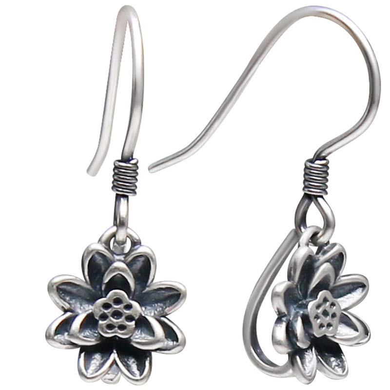 925 Sterling Silver Lotus Flower Enlightenment Earrings - image 5