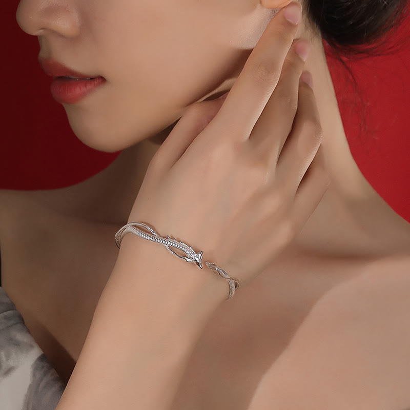 Buddha Stones 925 Sterling Silver Year of the Dragon Design Luck Metal Cuff Bracelet Bangle - image 8