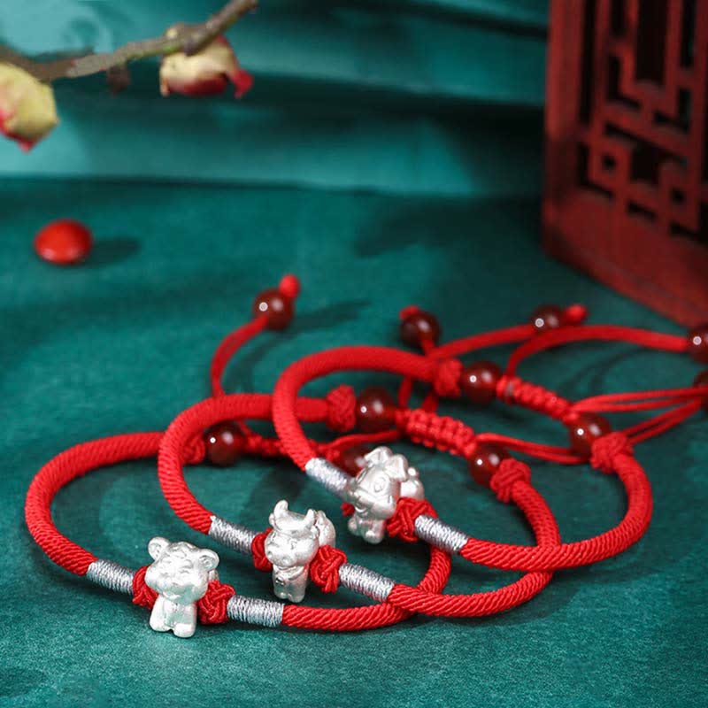 Buddha Stones 999 Sterling Silver Chinese Zodiac Luck Strength Red String Bracelet - image 9
