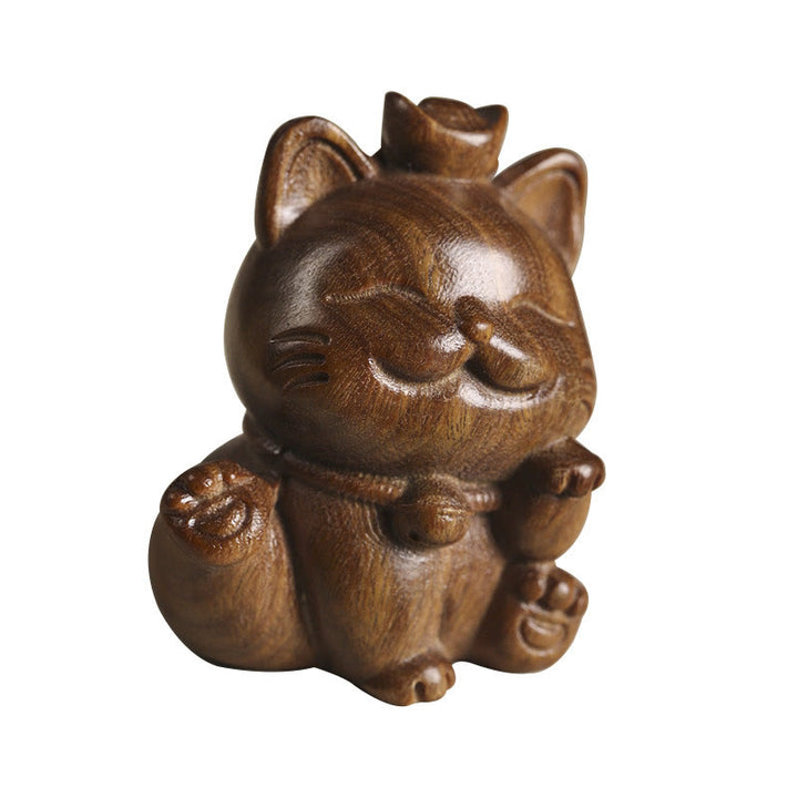 Buddha Stones Mini Green Sandalwood Ingot Lucky Cat Carved Peace Desk Decorations - image 19