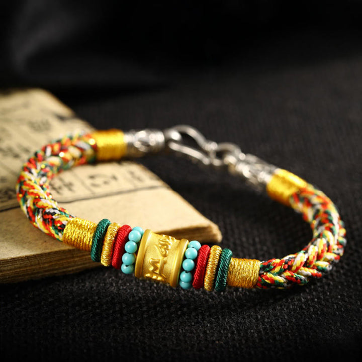 Buddha Stones Tibet 999 Gold Om Mani Padme Hum Handmade Eight Thread Peace Knot Luck Bracelet - image 12