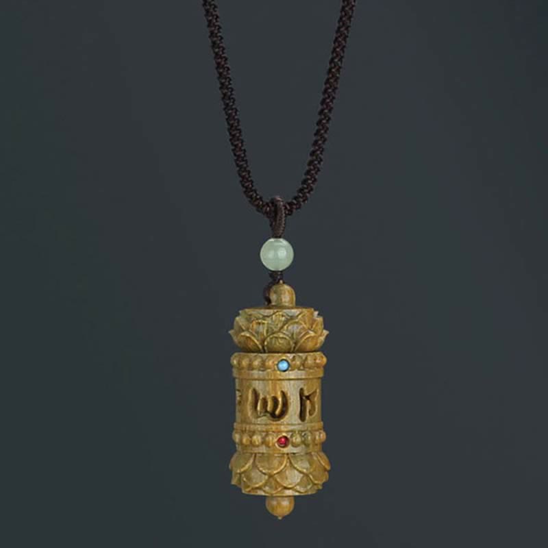 Buddha Stones Tibet Green Sandalwood Rosewood Om Mani Padme Hum Lotus Positive Soothing Necklace Pendant - image 8