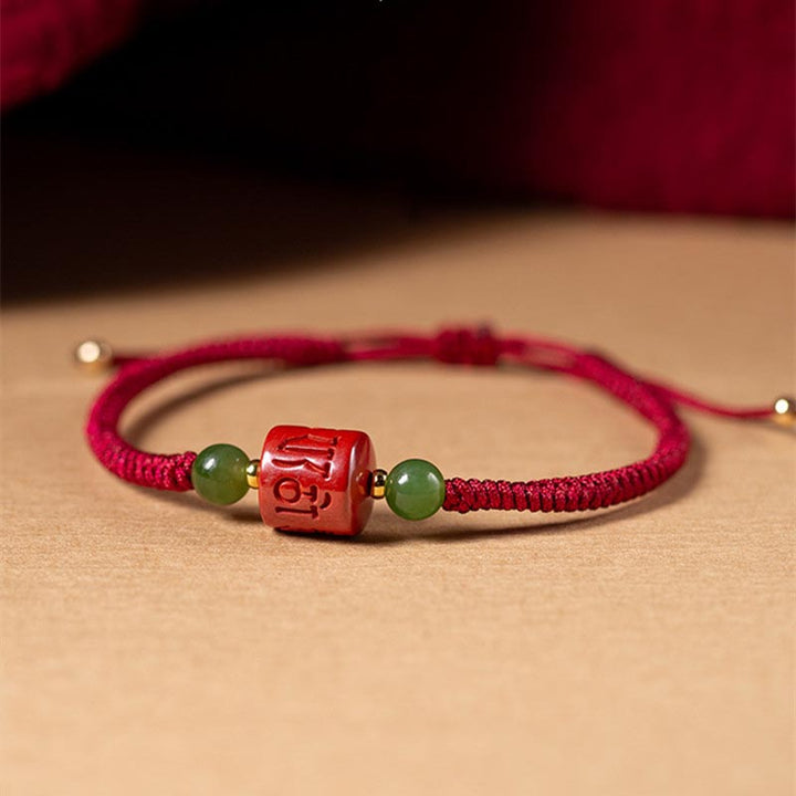 Buddha Stones Tibetam Cinnabar Om Mani Padme Hum Engraved Blessing Braided Rope Bracelet