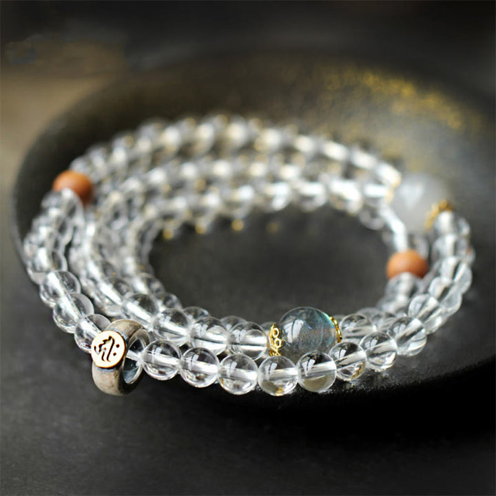 Buddha Stones 925 Sterling Silver Chinese Zodiac Natal Buddha White Crystal Meditation Triple Wrap Bracelet - image 7