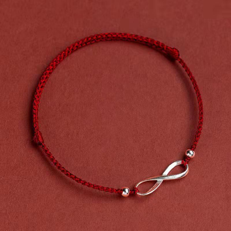 Buddha Stones 925 Sterling Silver Endless Knot Protection Luck Red String Bracelet Anklet - Dark Red - Anklet(Anklet Circumference 20-25cm) - image 16