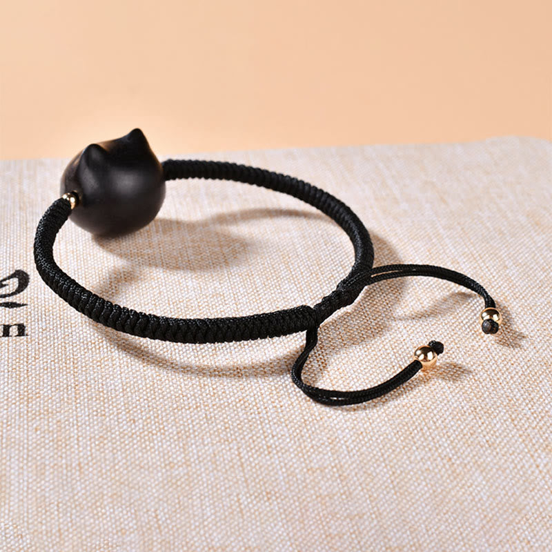 Buddha Stones Ebony Wood Cat Head Pattern Peace King Kong Knot Braided Bracelet - image 17