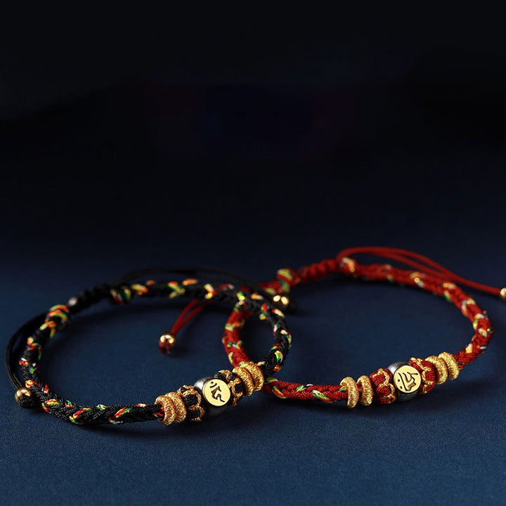 Buddha Stones Chinese Zodiac Natal Buddha Silver Luck Braided String Bracelet - image 0