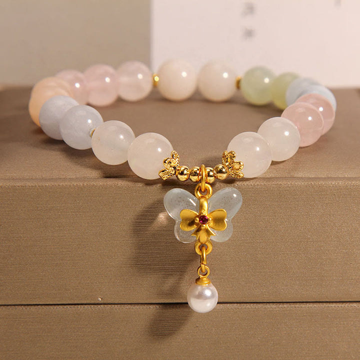 Buddha Stones Natural Morganite Confidence Butterfly Charm Bracelet