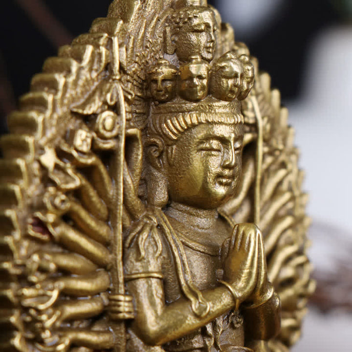 Chenrezig Thousand-handed Avalokitesvara Figurine Double-sided Kuan Yin Bodhisattva Protection Solid Copper Statue Decoration - image 4