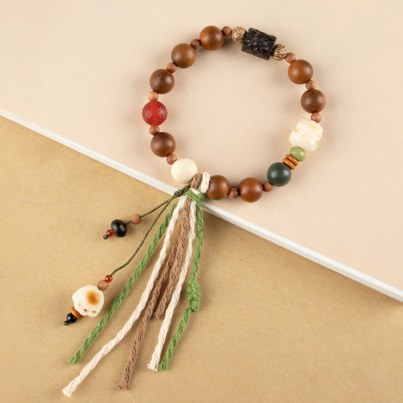 Buddha Stones Lightning Strike Wood Bodhi Seed Cat Paw Claw Auspiciousness Protection Tassel Bracelet - Lightning Strike Wood(Wrist Circumference 14-15cm) - image 1