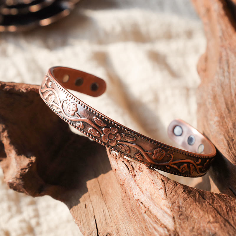 Buddha Stones Floral Magnetic Copper Adjustable Cuff Bracelet Bangle - image 2