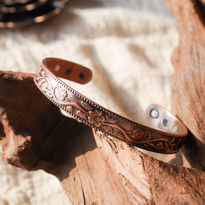 Buddha Stones Floral Magnetic Copper Adjustable Cuff Bracelet Bangle - image 2