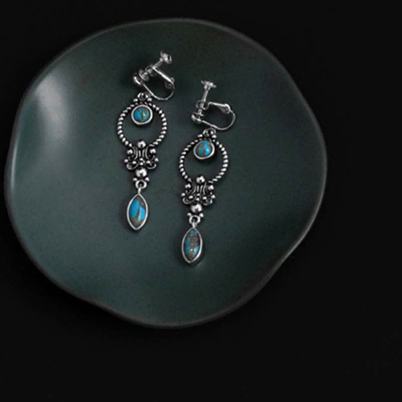 Buddha Stones 925 Sterling Silver Hook Vintage Copper Plated Silver Turquoise Waterdrop Pattern Balance Drop Dangle Earrings - image 11