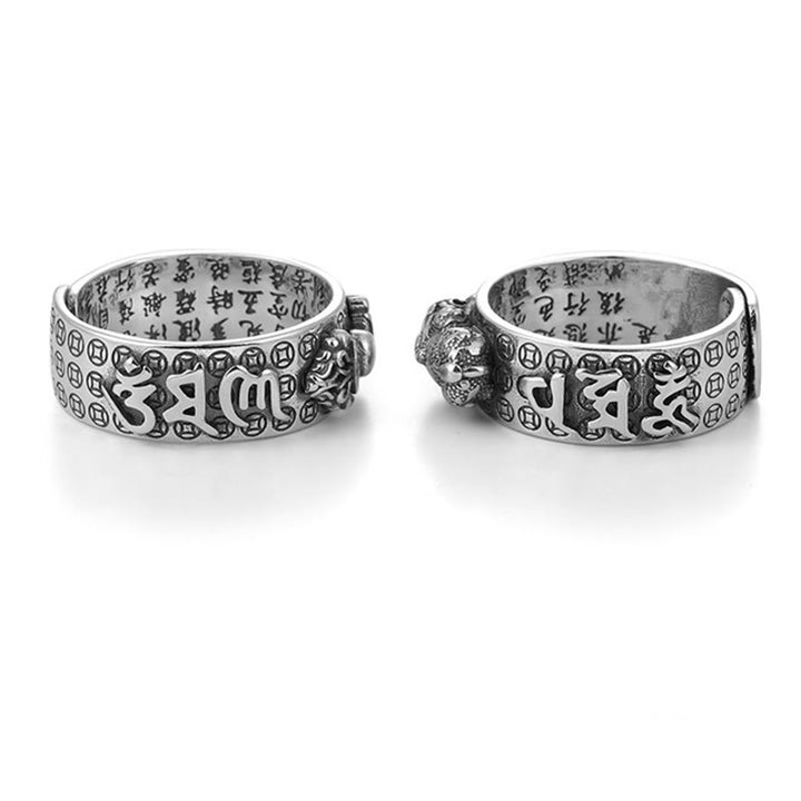 Buddha Stones Tibetan 990 Sterling Silver Om Mani Padme Hum PiXiu Dorje Vajra Heart Sutra Engraved Wealth Ring - image 16