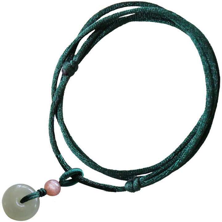 Natural Round Jade Peace Buckle Lotus Abundance String Necklace Pendant - image 6