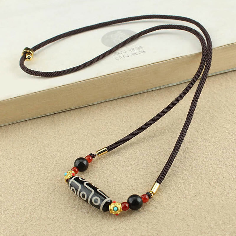 Buddha Stones Tibetan Nine-Eye Dzi Bead Protection Blessings String Necklace Pendant - image 4