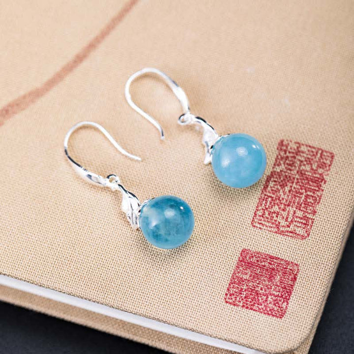 Buddha Stones 925 Sterling Silver Natural Aquamarine Leaf Flower Peace Earrings Necklace - image 3