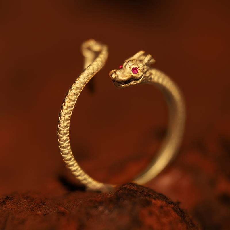 Buddha Stones 925 Sterling Silver Vintage Dragon Luck Protection Strength Adjustable Ring - 925 Sterling Silver-Gold(Adjustable) - image 0