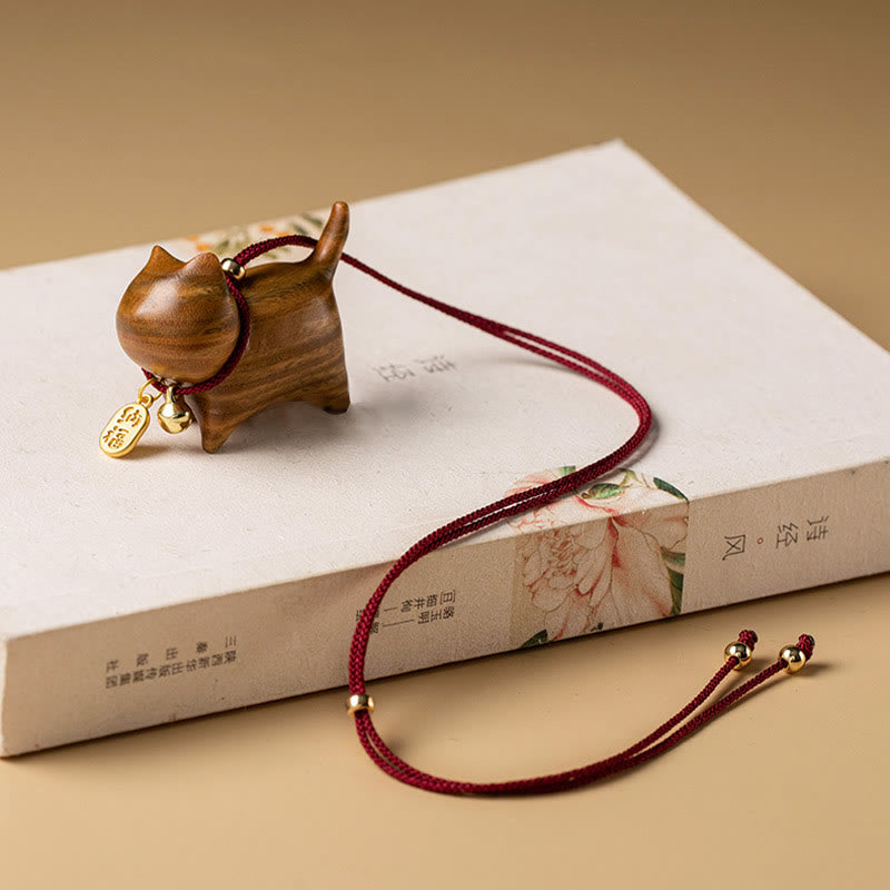 Buddha Stones Ebony Wood Green Sandalwood Lucky Cat Fu Character Lucky Fortune Bell Balance Car Hanging Decoration - image 15
