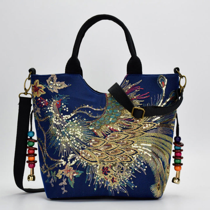 Peacock Double-sided Embroidery Tote Bag Shoulder Bag Crossbody Bag