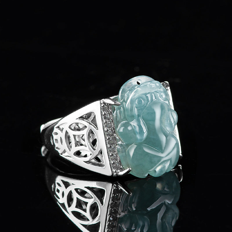 Buddha Stones 925 Sterling Silver Fengshui Wealth Prosperity Jade PiXiu Luck Ring - image 13