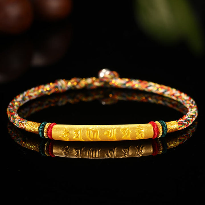 Buddha Stones Tibetan 999 Gold Om Mani Padme Hum Handcrafted Eight Thread Peace Knot Luck Braided Couple Bracelet