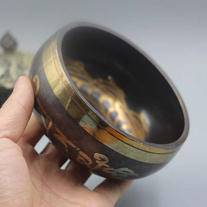Buddha Stones Tibetan Meditation Bowl for Healing and Mindfulness Om Mani Padme Hum Singing Bowl - image 4