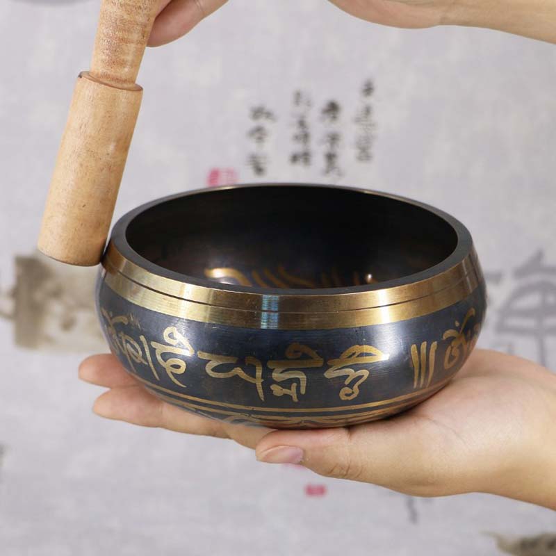 Buddha Stones Tibetan Meditation Bowl for Healing and Mindfulness Om Mani Padme Hum Singing Bowl - 3.74IN (9.5CM) - image 0