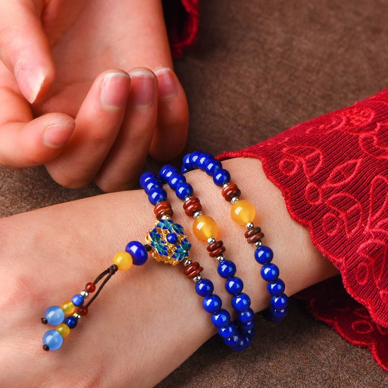 Buddha Stones Lazurite Lapis Lazuli Yellow Agate Positive Bracelet - image 1