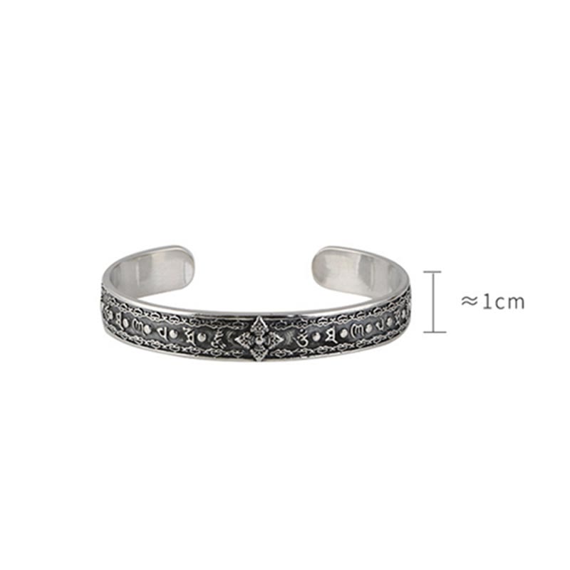 Buddha Stones 925 Sterling Silver Om Mani Padme Hum Double Dorje Engraved Wisdom Cuff Bracelet Bangle - image 16