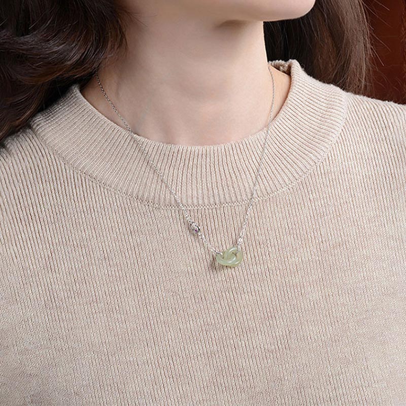 925 Sterling Silver Round Jade Luck Prosperity Necklace Chain Pendant - image 8