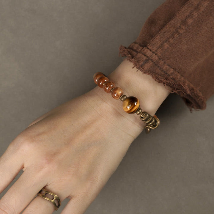 Buddha Stones Kuka Seed Tiger Eye Gold Sheen Obsidian Brass Copper Wealth Luck Bracelet - image 5