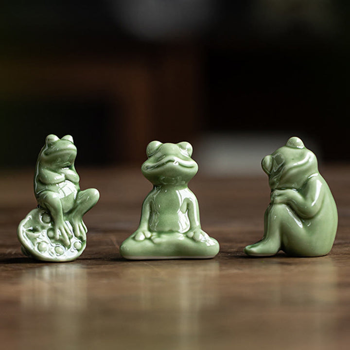 Buddha Stones Mini Small Meditation Lotus Resting Frog Ceramic Wealth Luck Home Tea Pet Figurine Decoration - image 17