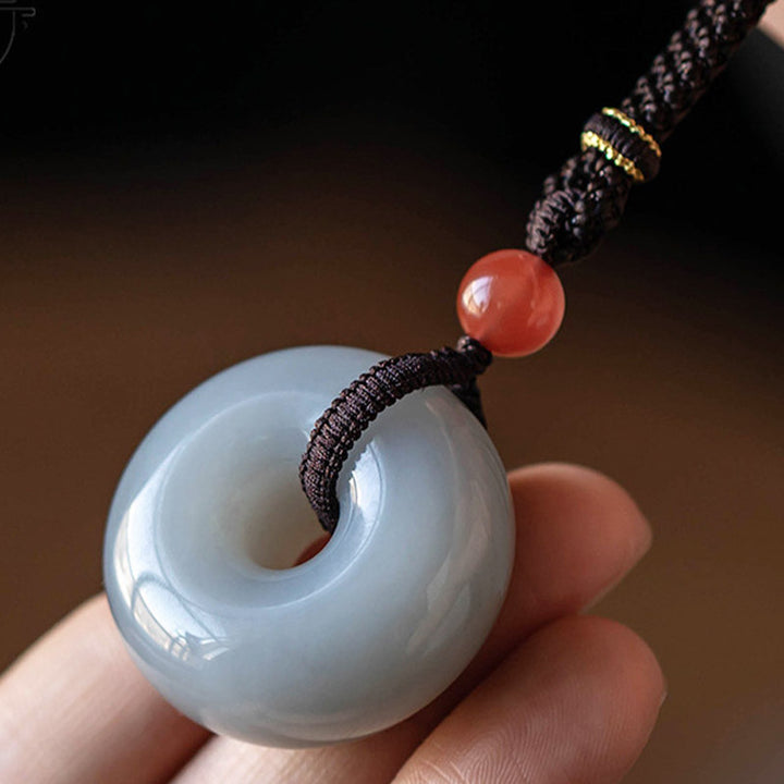 Natural Round Jade Gray Jade Peace Buckle Luck Necklace Pendant - image 15
