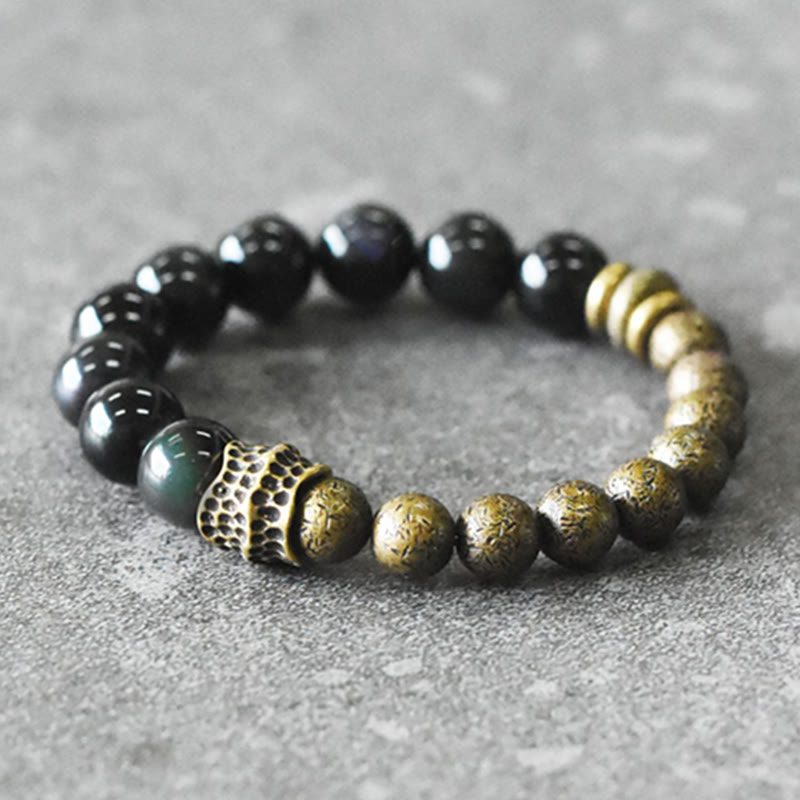 Buddha Stones Rainbow Obsidian Copper Bead Positive Transformation Bracelet