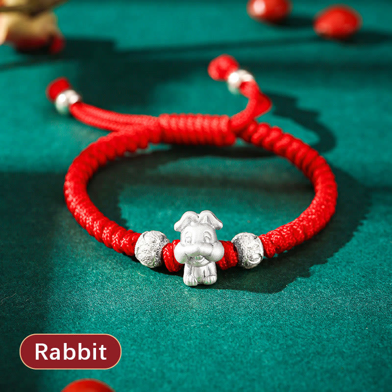 Buddha Stones 999 Sterling Silver Chinese Zodiac Red Rope Luck Handcrafted Kids Bracelet - Rabbit(Bracelet Size 12+4cm) - image 14
