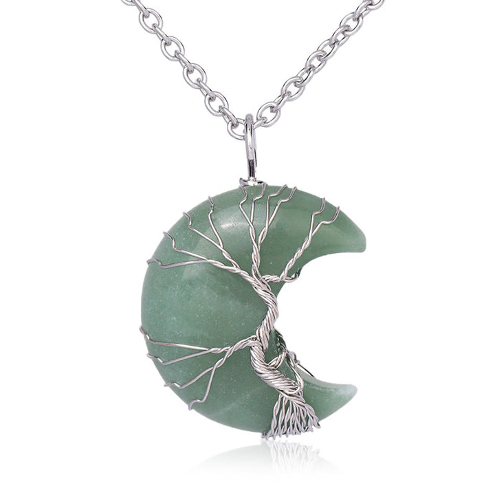 Buddha Stones Natural Quartz Crystal Moon Tree Of Life Healing Energy Necklace Pendant - Green Aventurine - image 5